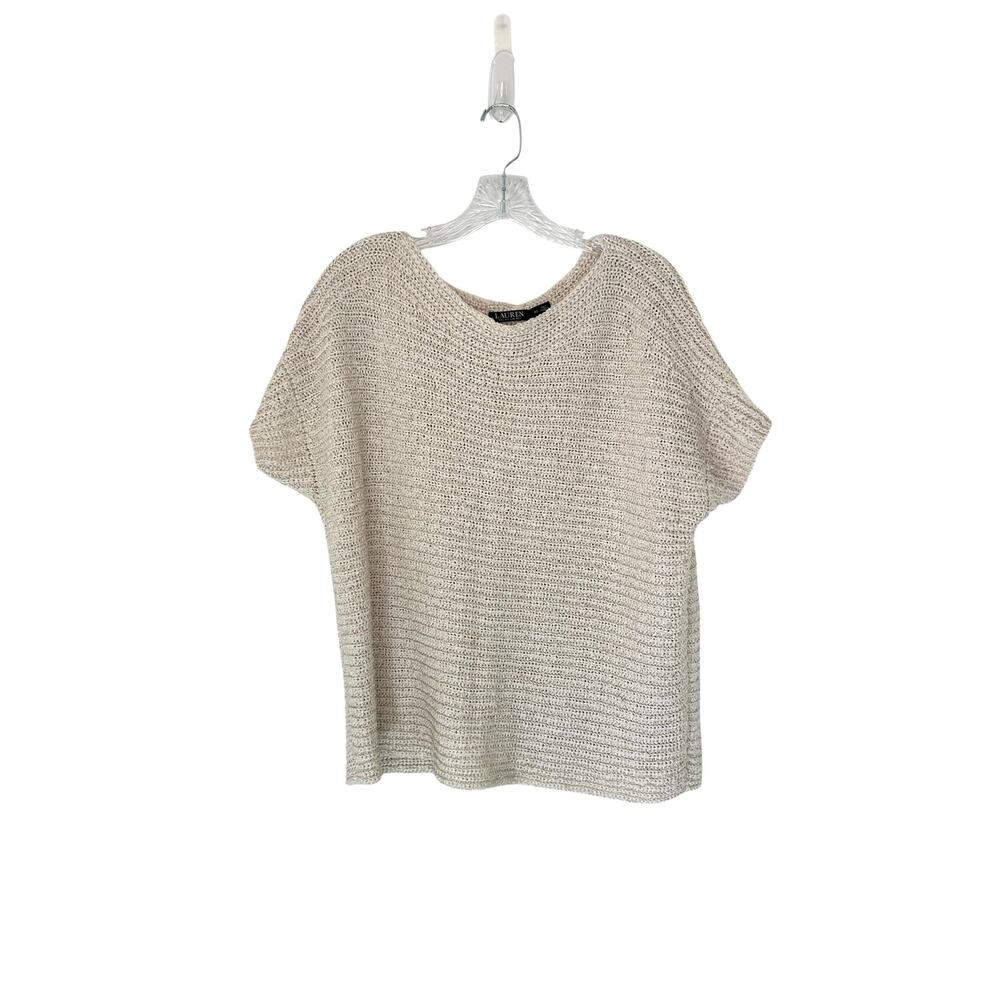 Lauren Ralph Lauren Women's Cream Lagenlook Stretch Darbye Tape Crotchet Top XL‎
